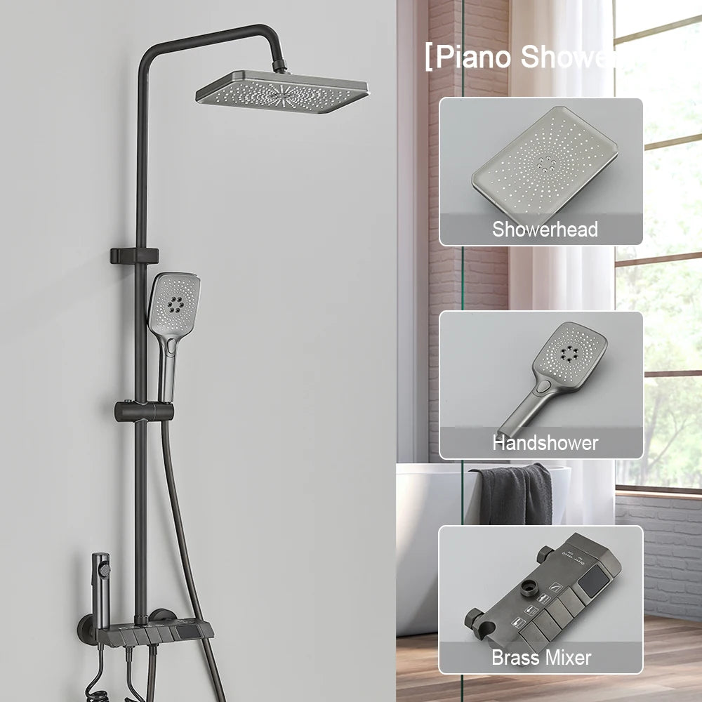 Black Digital Shower Set with Rainfall Head and Hand Shower