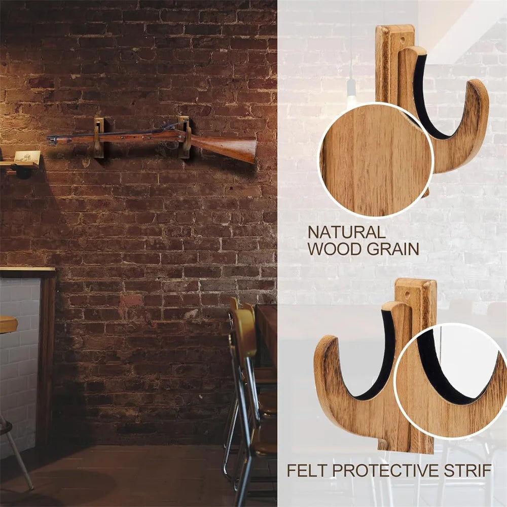 Wooden Wall Display Hooks for Long Guns, Pair