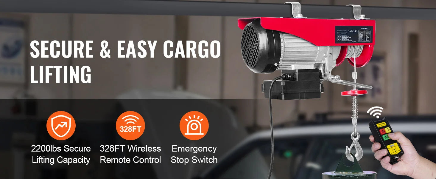 Electric Hoist Winch 400–1000kg with Remote Control for Garage Use