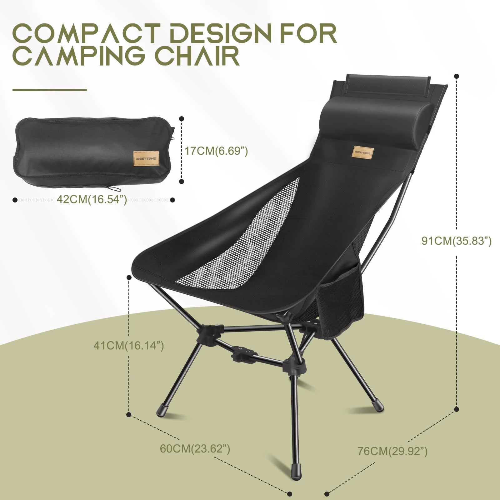 Lightweight Folding High Back Camping Chair with Head Support