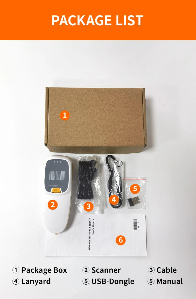 Scanner de codes-barres 2D Bluetooth de poche