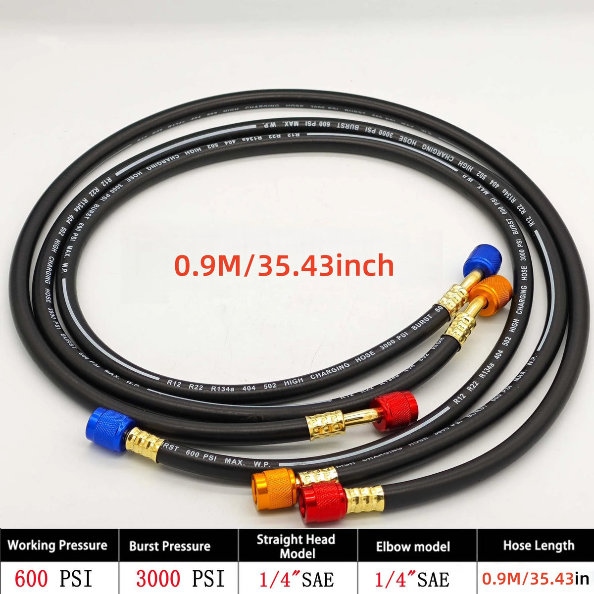 3 pièces Flexible de recharge R134a pour réfrigération AC, pression de travail 600-3000 PSI, compatible HVAC, manomètre de manifold et réfrigérant