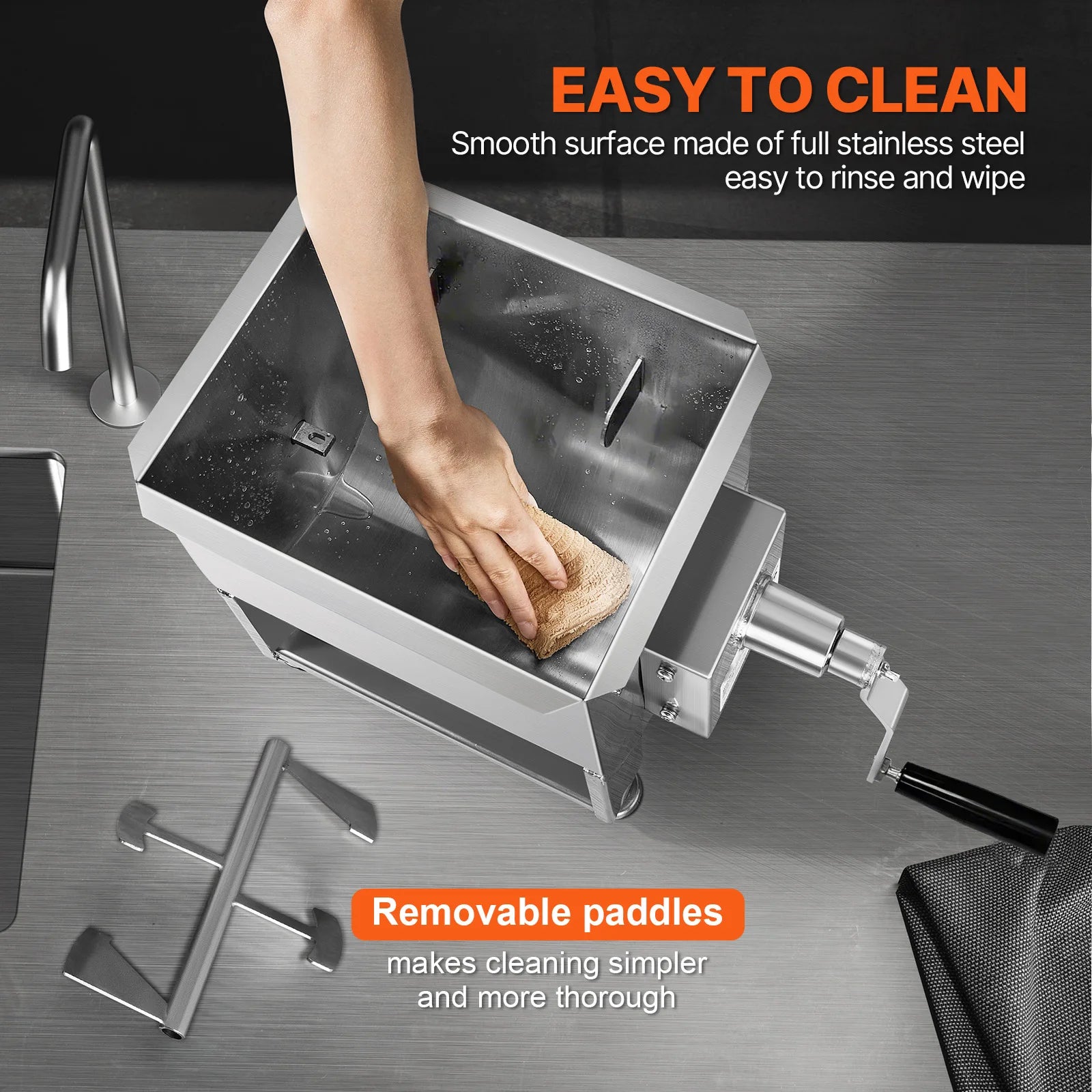 Manual Meat Mixer with Lid, Handle and Gear Reducer