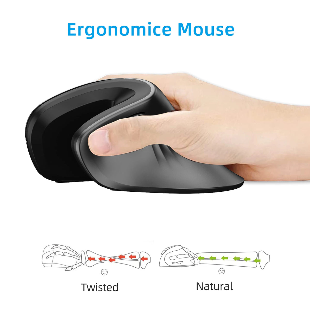 2.4G Wireless Vertical Mouse with Silent Buttons and 3200 DPI