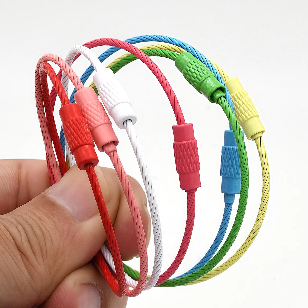 5/10pcs Stainless Steel Wire Keychain Ring Key Keyring Circle Rope Cable Loop Outdoor Camp Luggage Tag Screw Lock Gadget