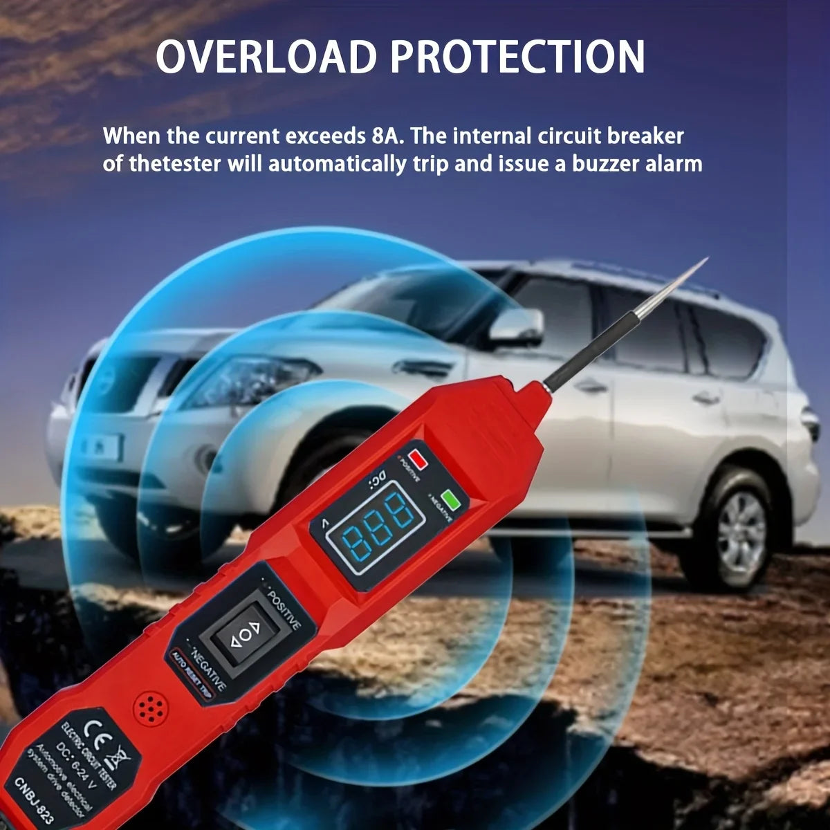 Smart Car Circuit Tester 823, s LED zobrazením napätia - napájanie USB, kompatibilné s vozidlami 3,5–36 V DC
