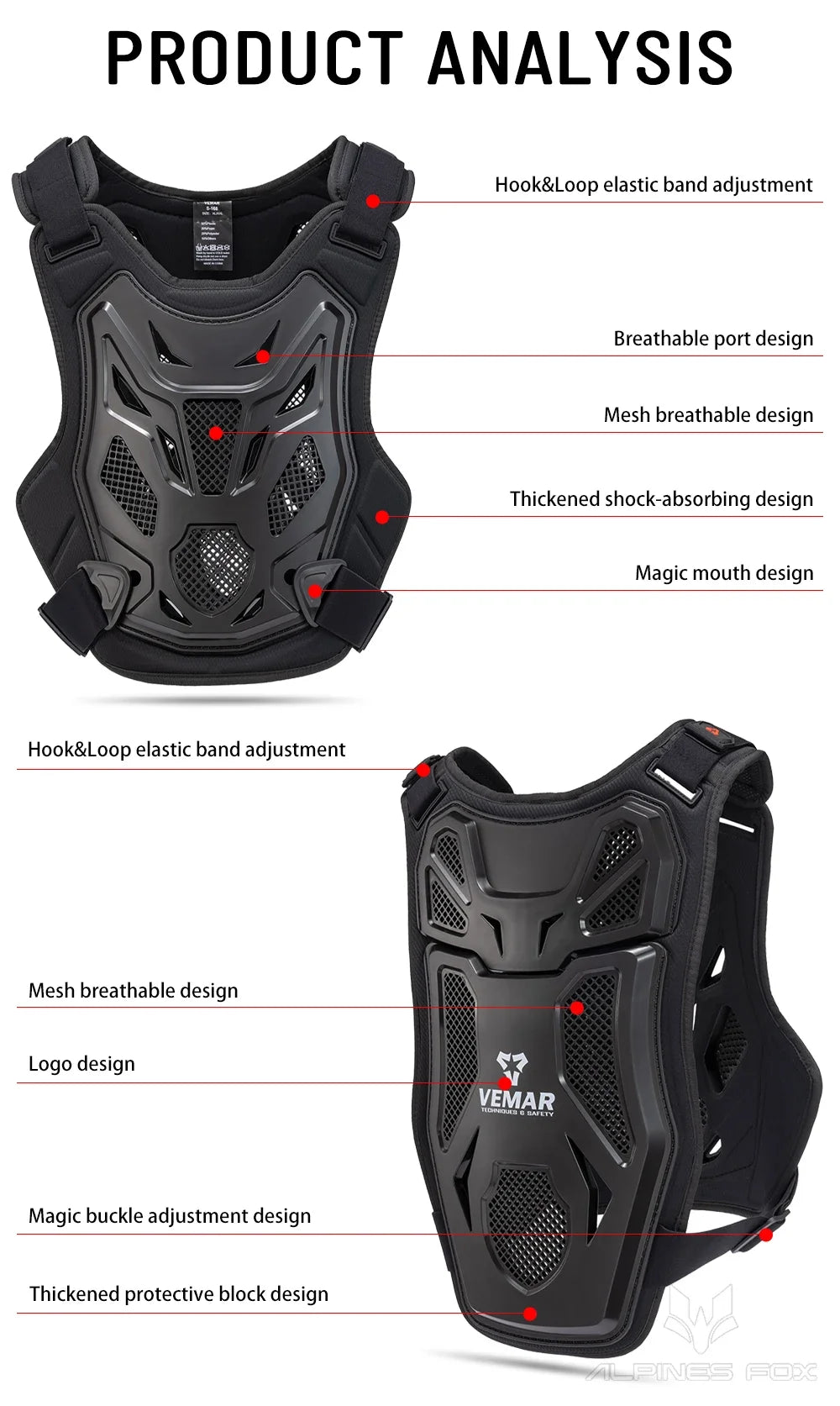 Chaleco protector de armadura para motocross todo terreno para pecho y espalda