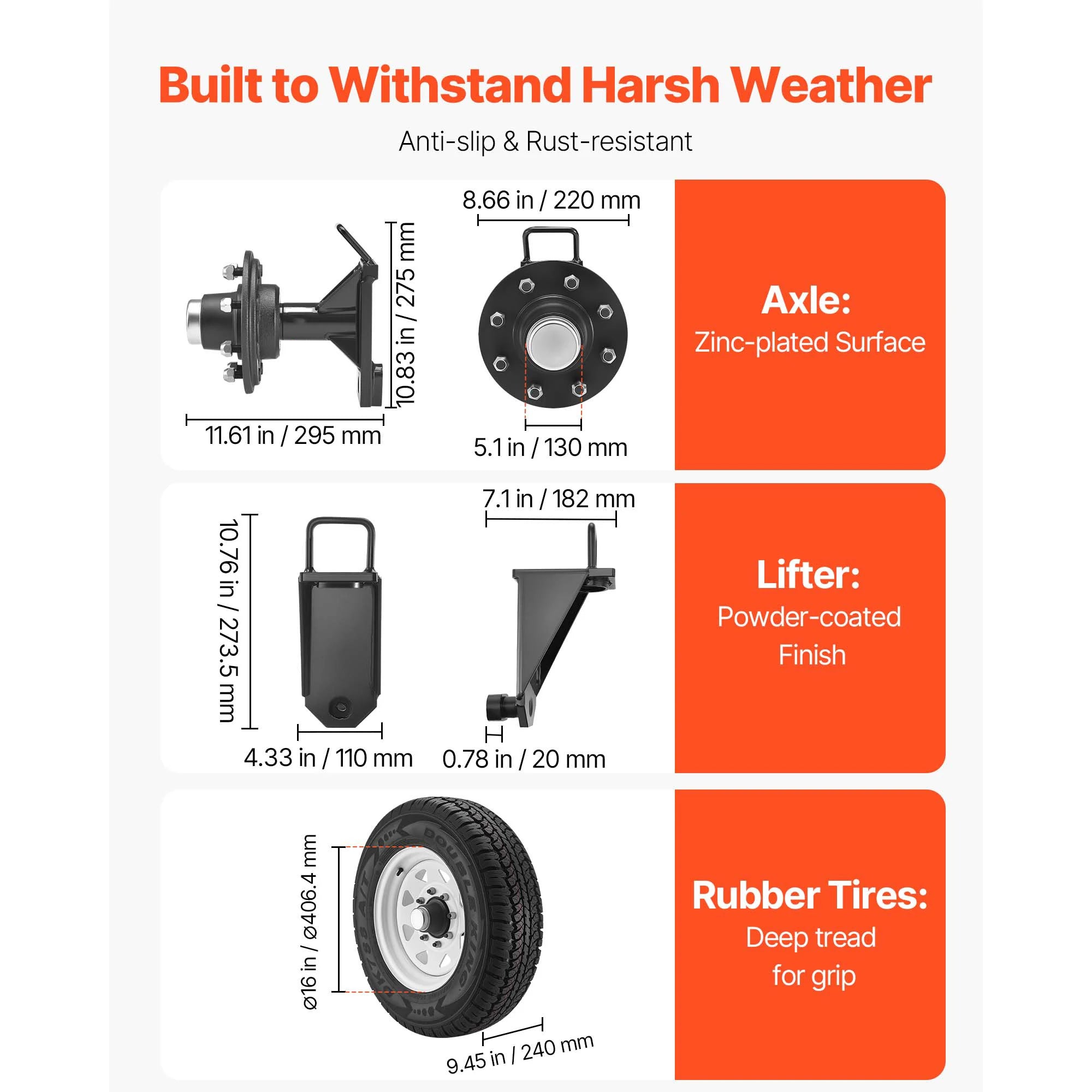 Shipping Container Wheels Kit 8800 lbs with 16in Tires & Jack