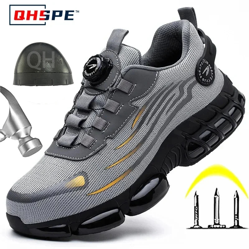 Rotating Button New Safety Shoes Men Anti-smash Anti-puncture Work Shoes Fashion Men Sport Shoes Security Protective Boots Men 
