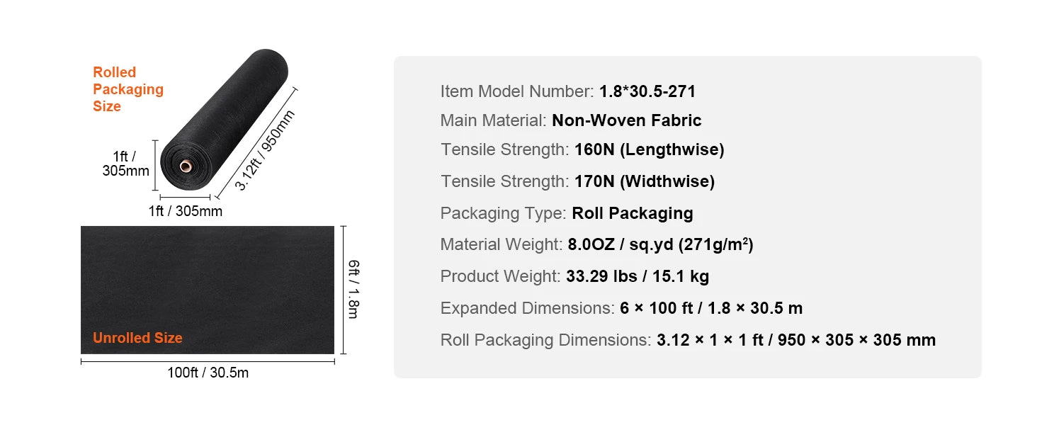 SucceBuy Non Woven Geotextile Fabric Under Gravel 10 x 100FT 8OZ Driveway Fabric Landscape Fabric Heavy Duty Weed Barrier Fabric