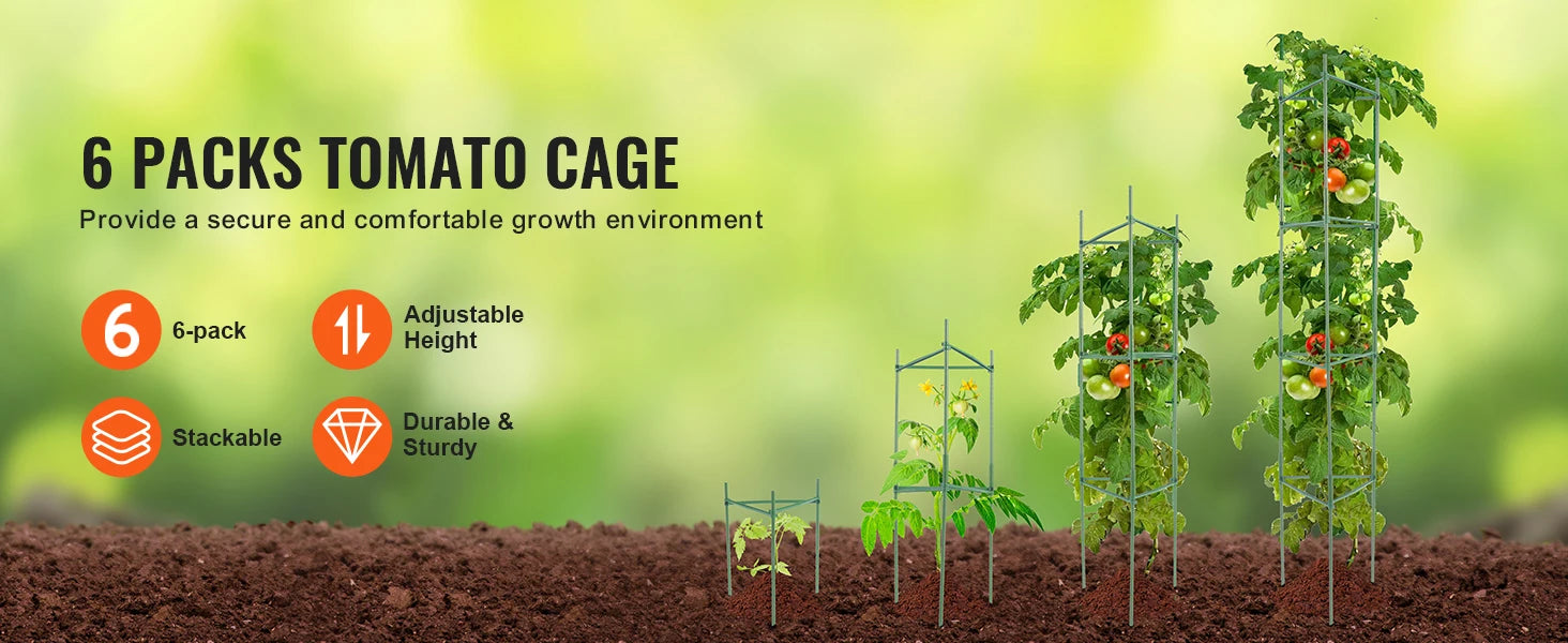 SucceBuy 6 Packs Tomato Cages for Garden Trellis Plant Stakes Suppor for Raised Garden Bed Vegetables Flowers Climbing Plants