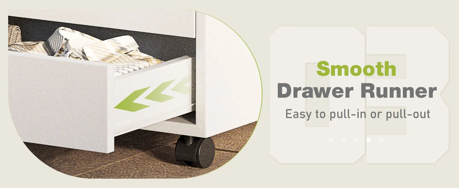 5 Drawer Rolling Nightstand Cabinet with Waterproof Top Surface