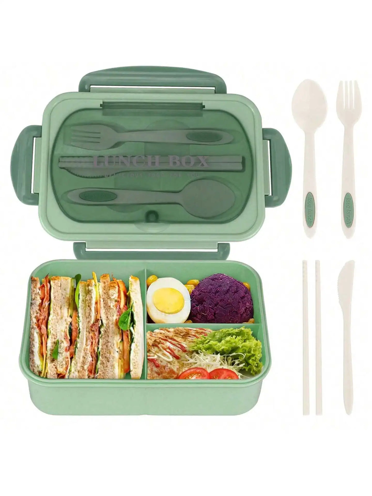 1200ml Divided Lunch Box with Utensil Storage