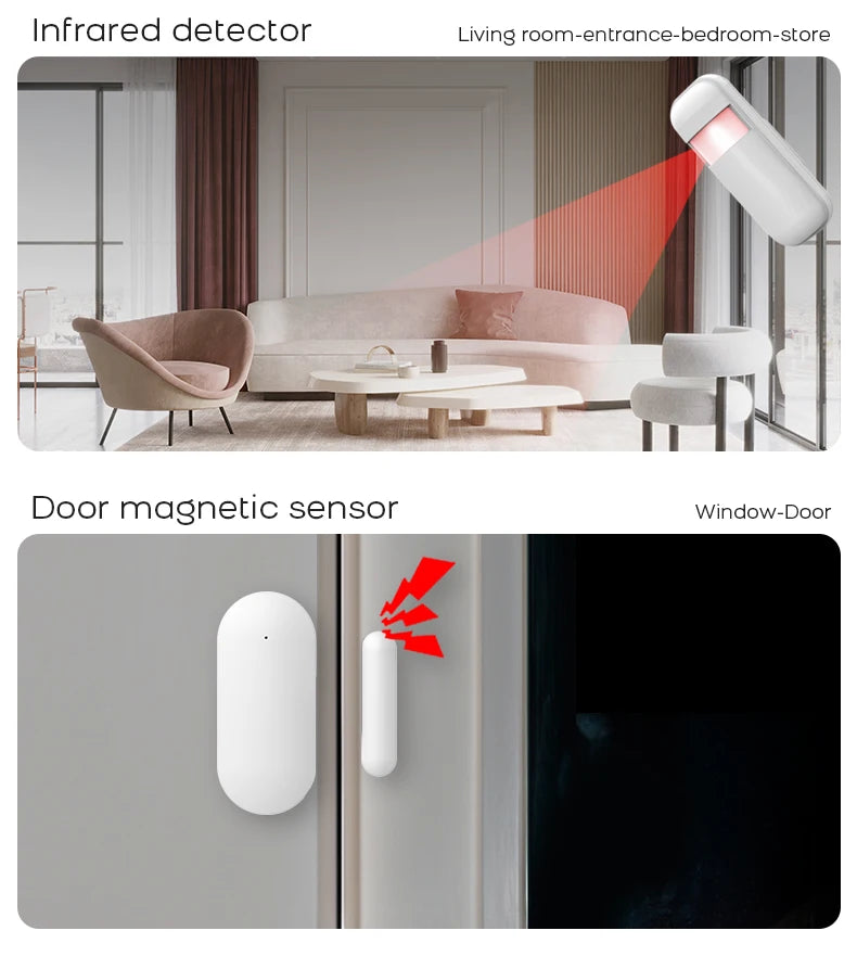 PGST 4G WiFi Smart Wireless Burglar Anti Theft Alarm Security Kit Works with Tuya Works with Smart Life Mobile Phone Remote Arm Disarm Real Time Alarm Push Door Sensor Motion Detector Full Set Smart Home Safety Device Europe