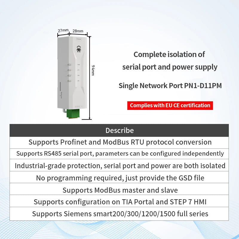 Profinet til Modbus-gateway med modelvalg