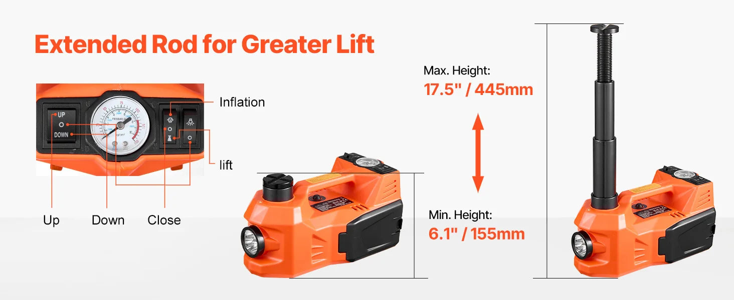 Kit cric elettrico 5T con gonfiatore, chiave a impulsi e luce LED