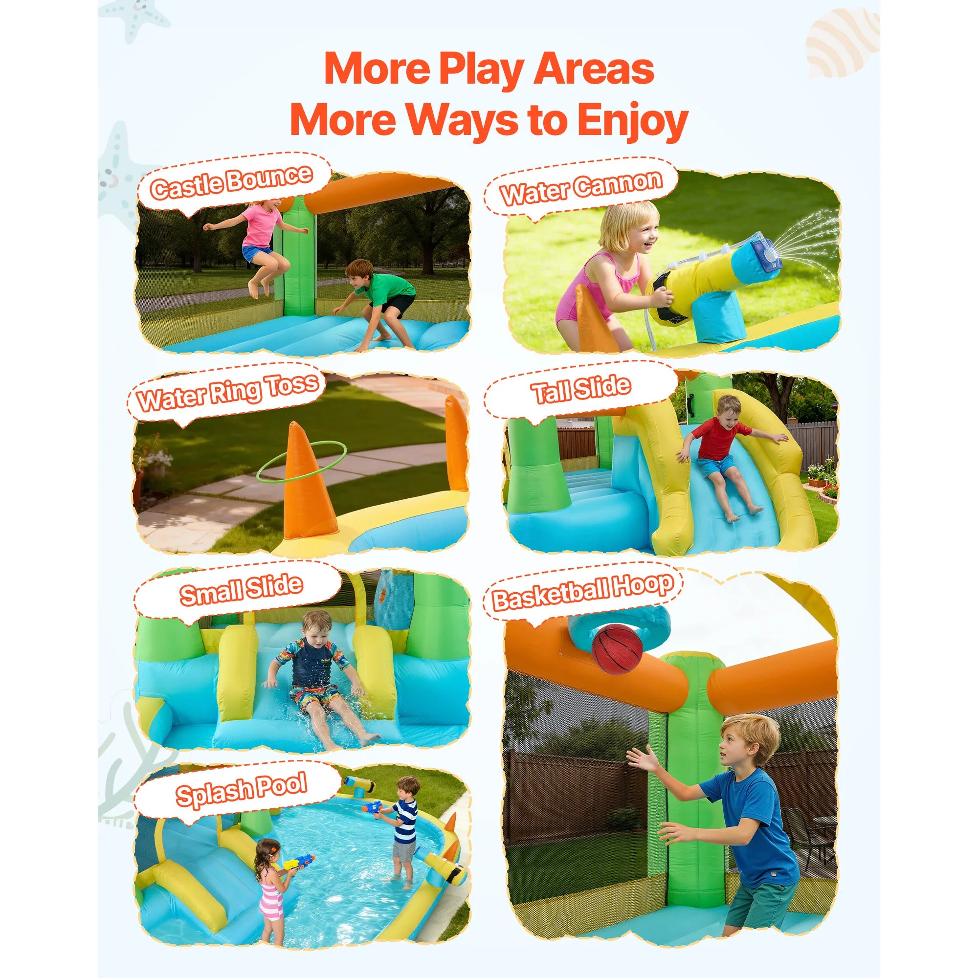 Castello Gonfiabile con Scivolo d'Acqua, Piscina con Spruzzi e Giochi