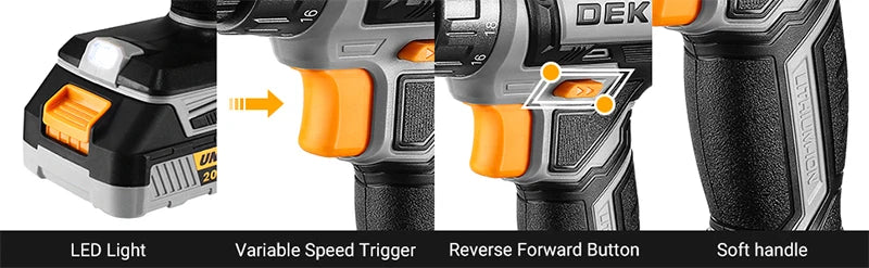 DEKO 20V Cordless Drill Driver Kit with Battery and Charger