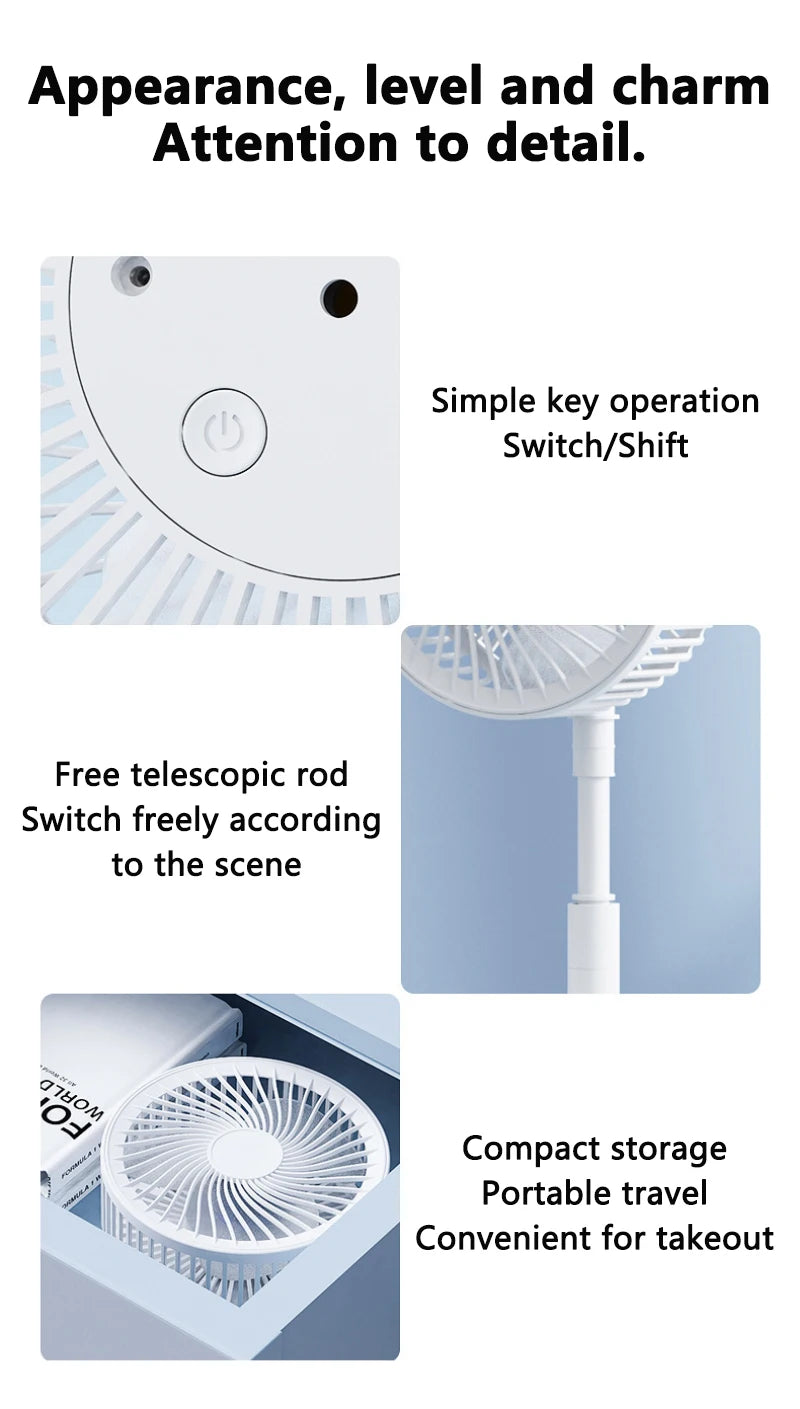Ventilatore da scrivania pieghevole USB portatile con 3 velocità e timer
