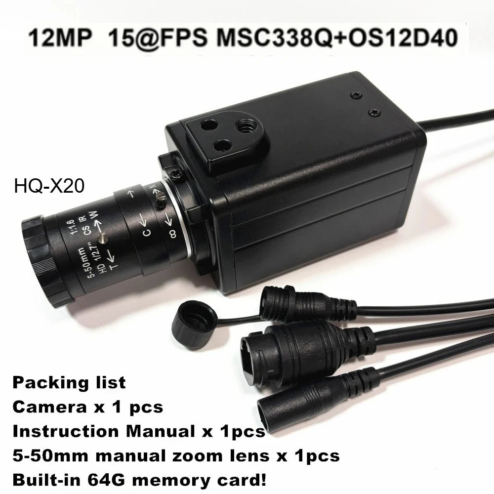 Câmara IP com Fio de 12MP, Lente 5-50mm e Cartão de 64G