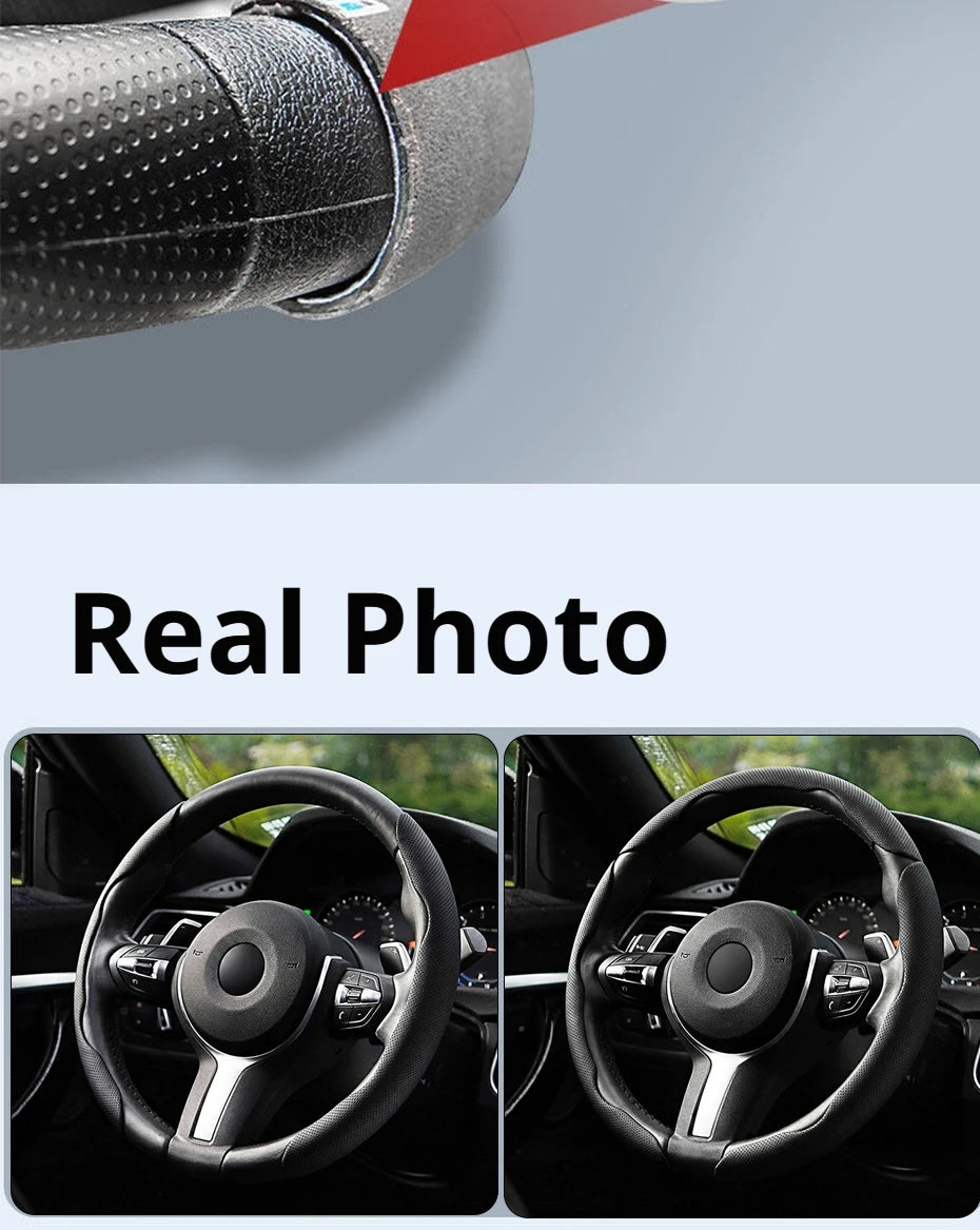 SEAMETAL 3Pcs Universal Car Steering Wheel Cover Premium Leather Ultra-Slim Fit Non-slip Flexible Collocation Protection Cover