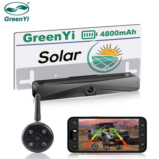 GreenYi Wireless Solar Energy 5G WiFi HD 1080P Rear/Front License Camera with Built-in 4800mAh Battery for iPhone For Car Van RV 