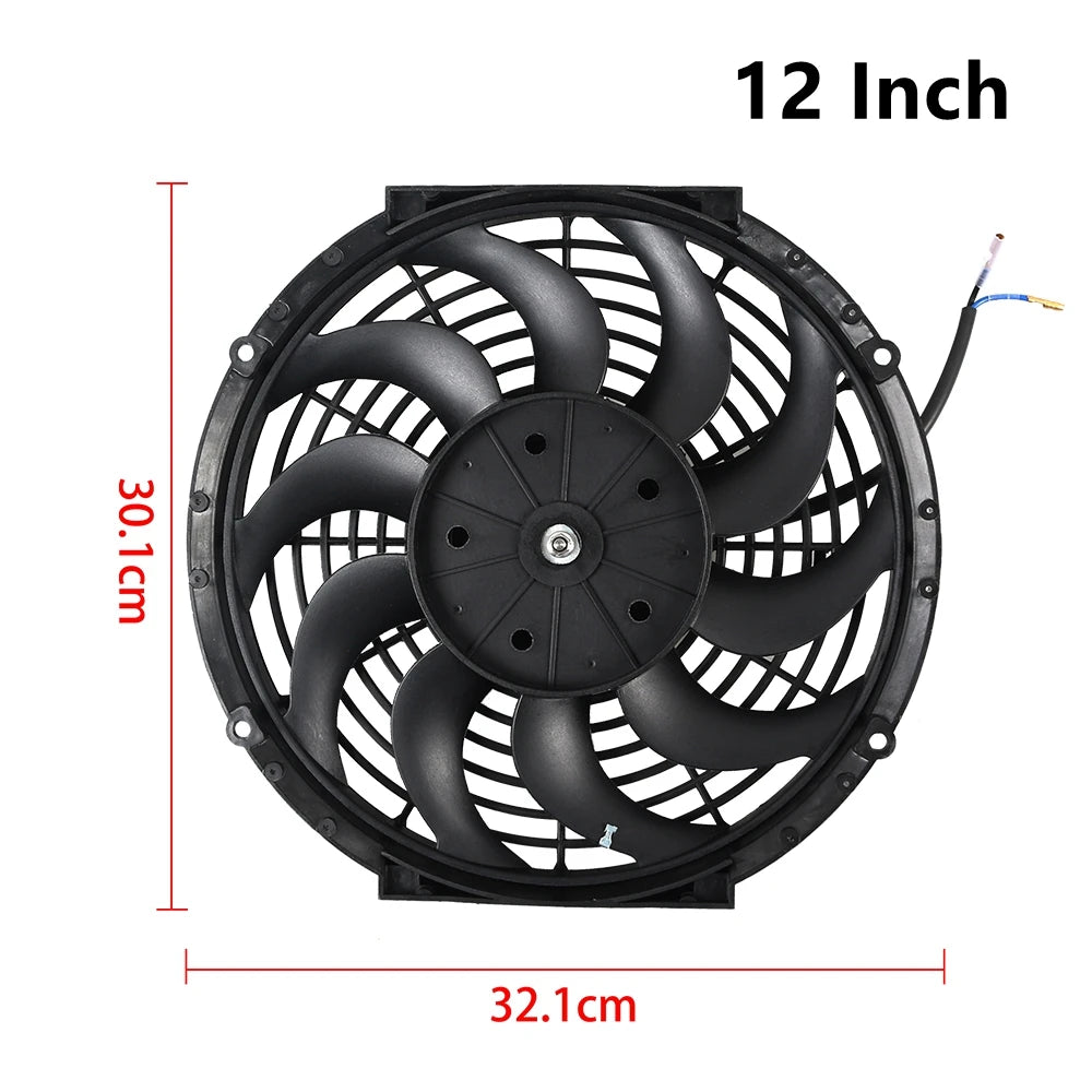 Kit Elétrico de Ventoinha de Arrefecimento para Radiador de Ar Condicionado Automóvel Universal 7/9/10/12/14/16 Polegadas 12V 80W 2100RPM
