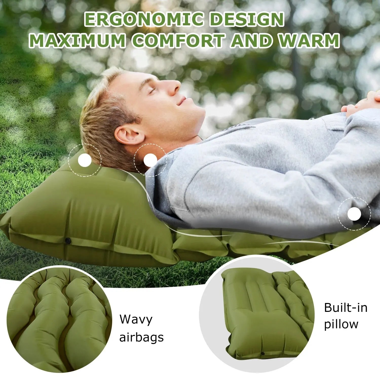 Inflatable Camping Mattress with Built-In Pillow and Pump