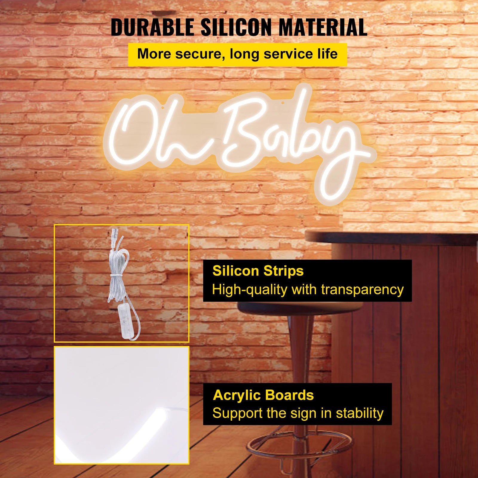 Oh Baby LED neónový nápis s diaľkovým ovládaním a nastaviteľnou jasnosťou