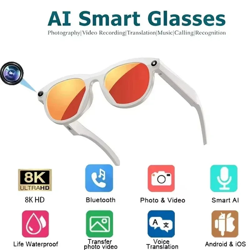 AI Smart Glasses with 8K Camera, Translation & Bluetooth Calls