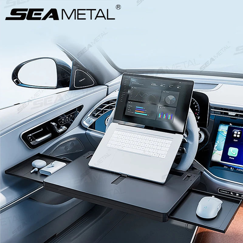 SEAMETAL Extendable Steering Wheel Tray Car Temporary Tray for Driver Adjustable Silicone Anti Slip Clip Foldable Hidden Tray