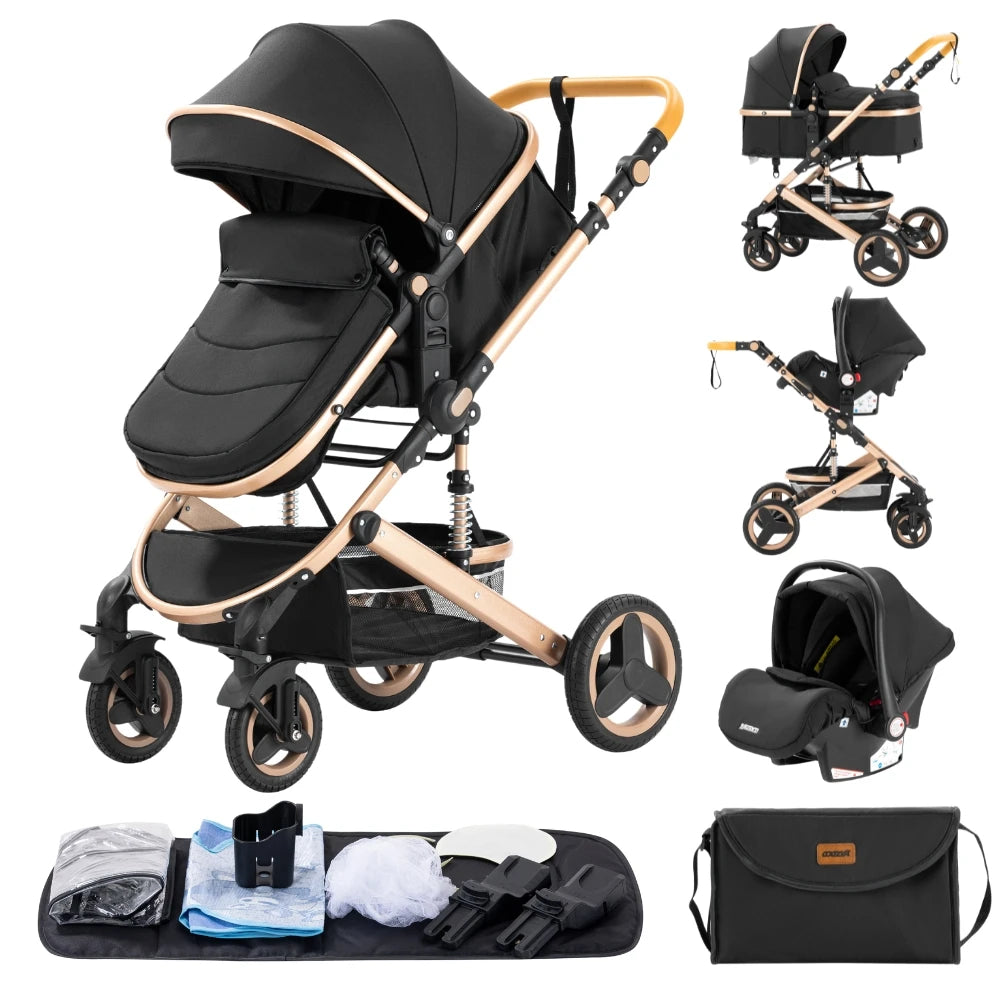 Luxury Baby Stroller 3‑in‑1 Travel System With Car Seat