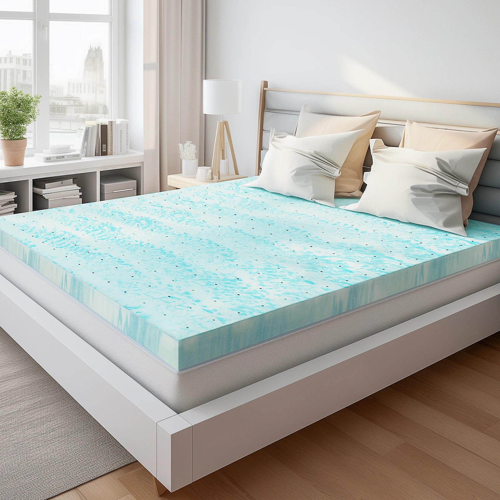 JHK Colchón Superior de Espuma de Memoria de Gel de 4 Pulgadas Tamaño Completo, Colchón Fresco, Suave y Transpirable, Mueble para Dormitorio Escolar