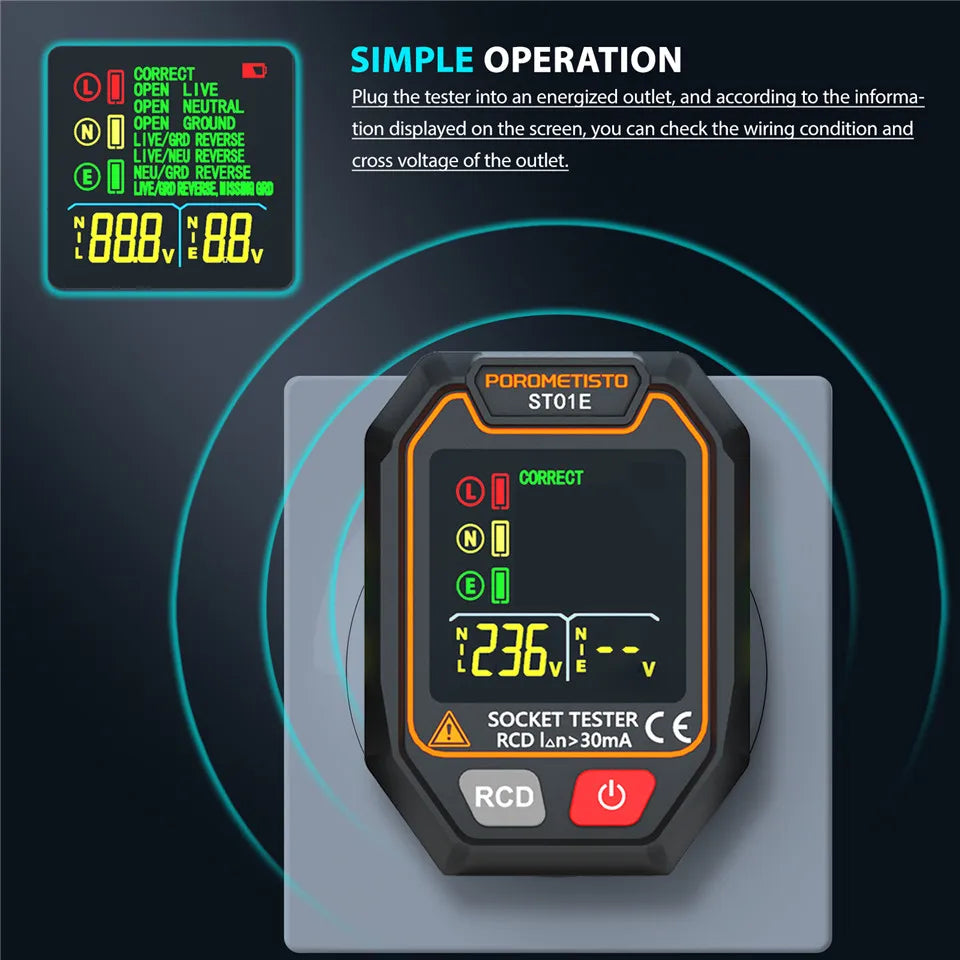ST01 Digital Socket Tester with RCD/GFCI Test