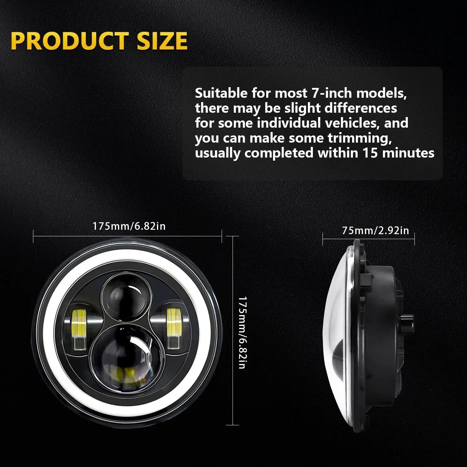 7 Inch LED Headlight Halo Ring with Hi/Lo Beam, DRL and Amber Turn Signal