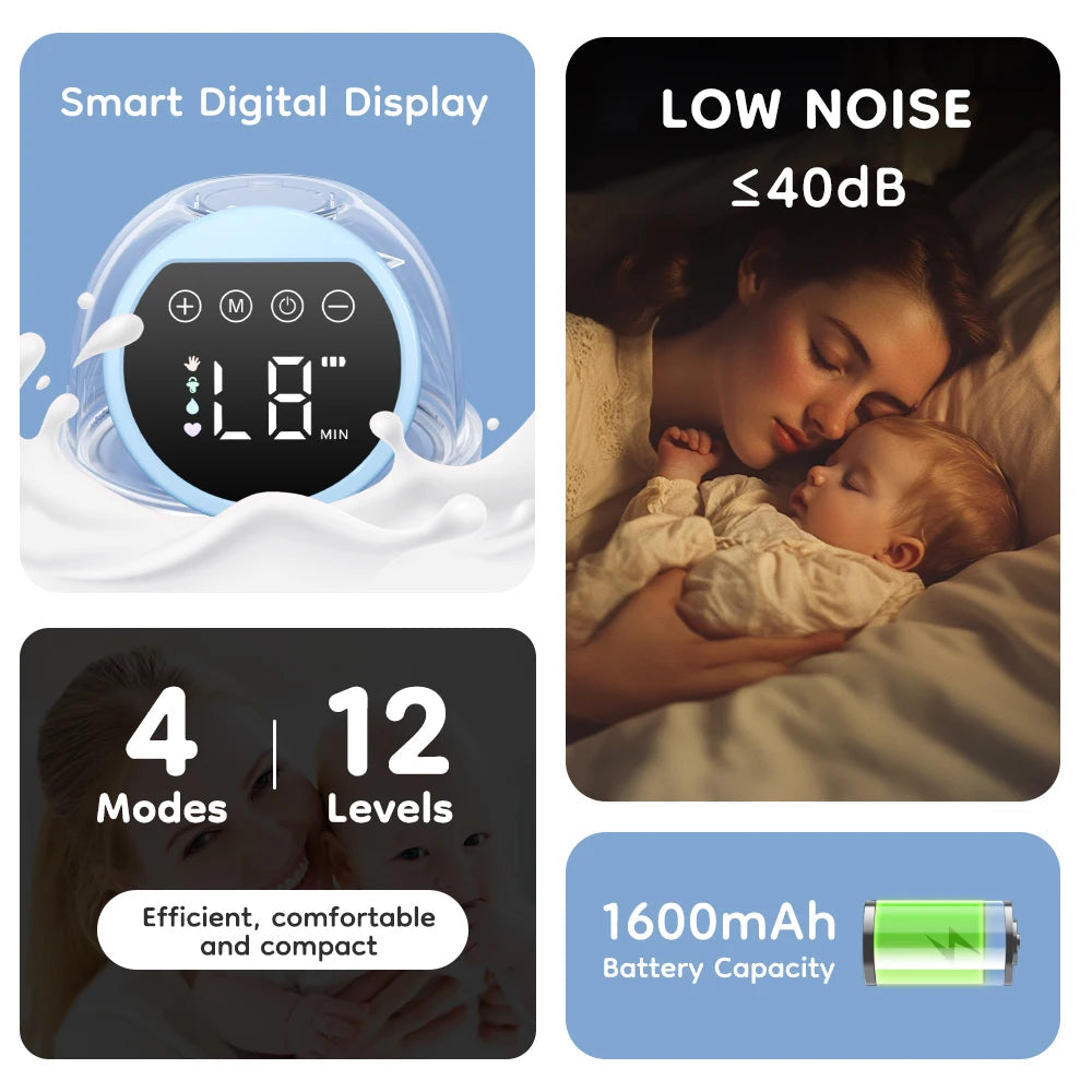 MAMIJOY Wearable Electric Breast Pumps 4 Modes 12 Levels Portable Hands Free Breast Pump Silent Comfort With 19/24mm Flange EB26 