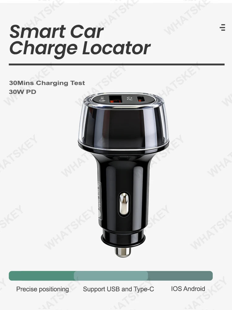 Car Charge GPS Locator Tracker 30W USB Phone Charger Fast Charging Type C QC3.0 Works with iOS Find My APP,Google,Android