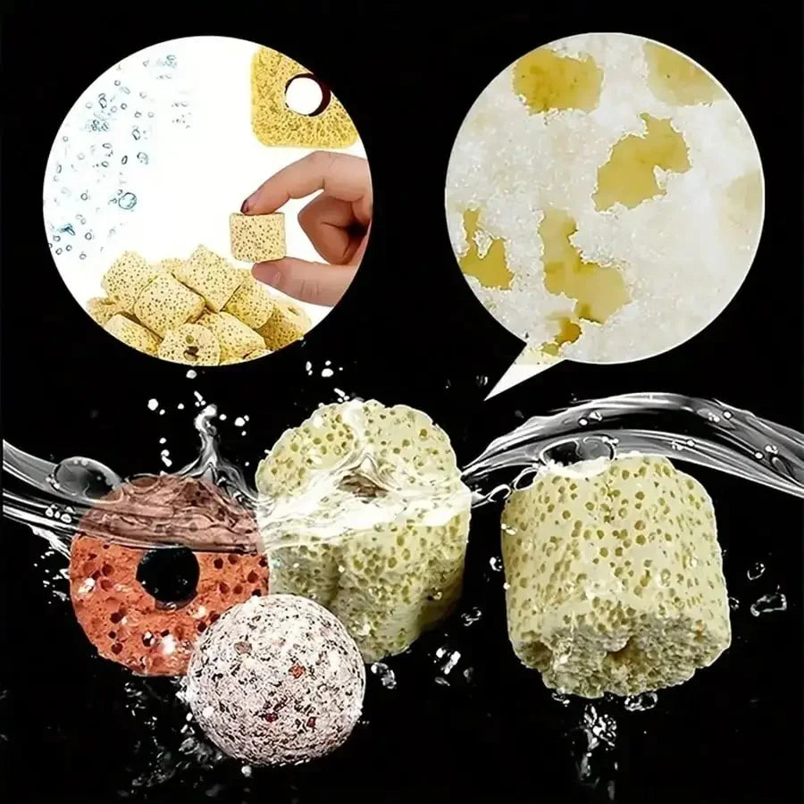 Media filtrant premium pour aquarium de 420 g dans sac maillé avec anneaux en céramique, charbon actif, etc. Améliore la filtration et la qualité de l’eau