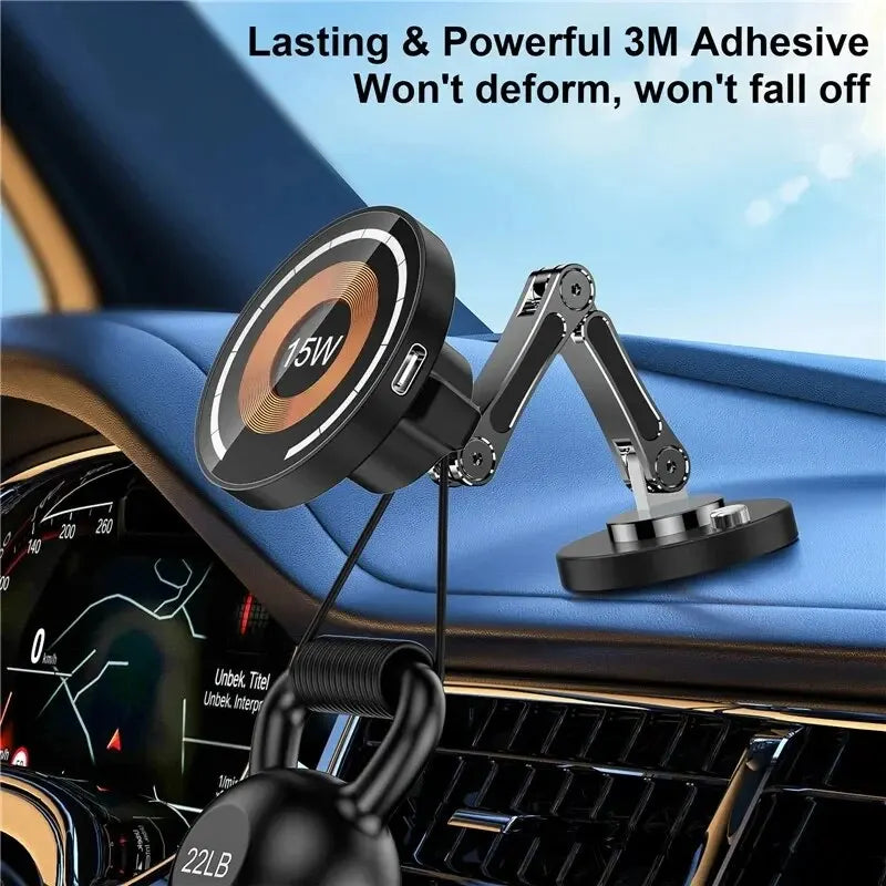 Magnetic Car Phone Mount for iPhone 12–15, Charging Options