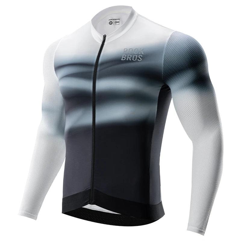 Tricou de ciclism pentru bărbați cu mânecă lungă, croială slim, cu fermoar complet