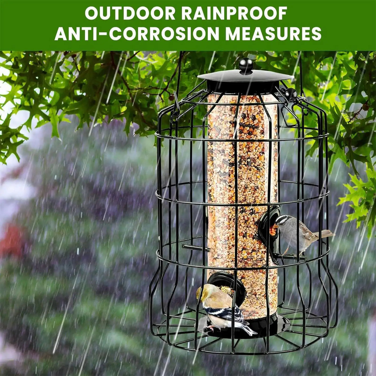Bird Feeder 4-Port Weatherproof Squirrel Proof Metal Large Bird Feeder Outdoor Hangable for Watching Hummingbird Finch Chickadee