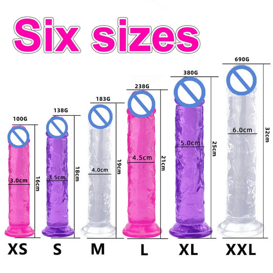Günstige 6 Größen Realistische Big Jelly Dildo Frauen Erotische Anal Sex Spielzeug Homosexuell Weiche Klitoris Vaginale Masturbatoren Penis Saugnapf dick