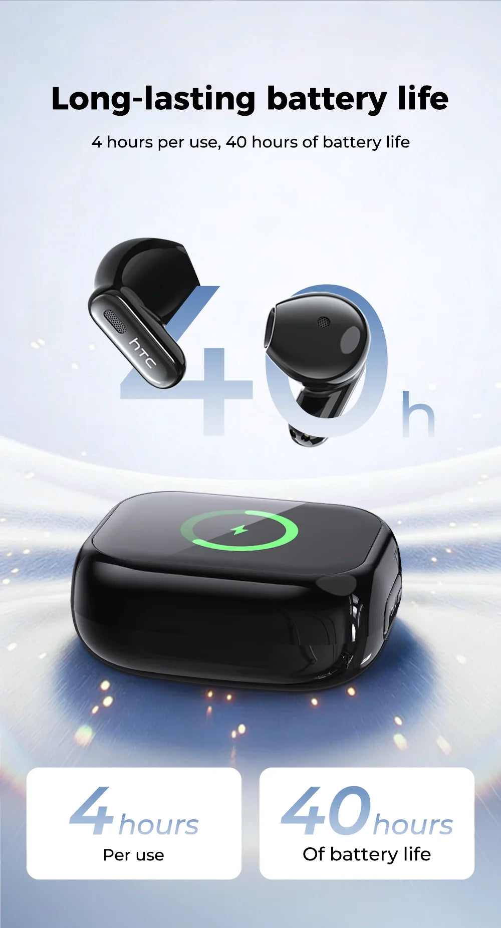 Smart AI Translator HTC NE68 Wireless Bluetooth Earphones With Mic Clear Sound Earbuds Low latency Translation 40Hrs Playback