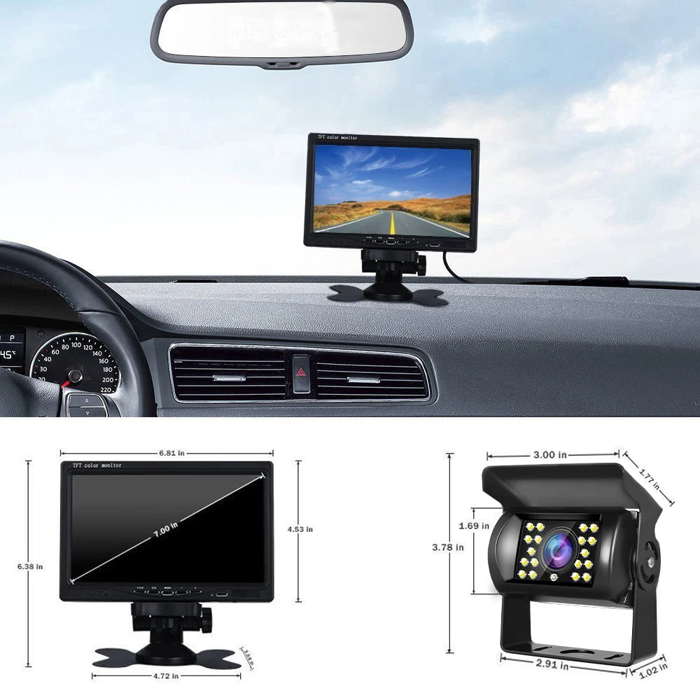 LeeKooLuu 7" Car Monitor LCD Screen Reverse Backup Camera Waterproof IR Night Vision Rearview Parking Camera for Bus Truck 