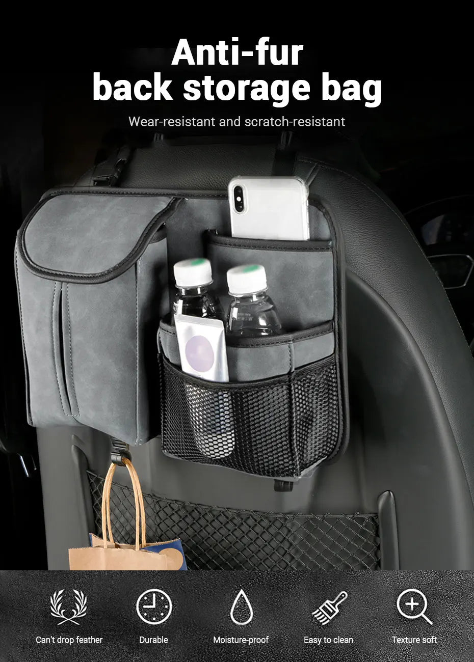 SEAMETAL Car Seat Back Storage Bag Premium Suede Car Organizer Multi-Pocket Storage Pocket Hanging Back Seat Auto Tissue Holder