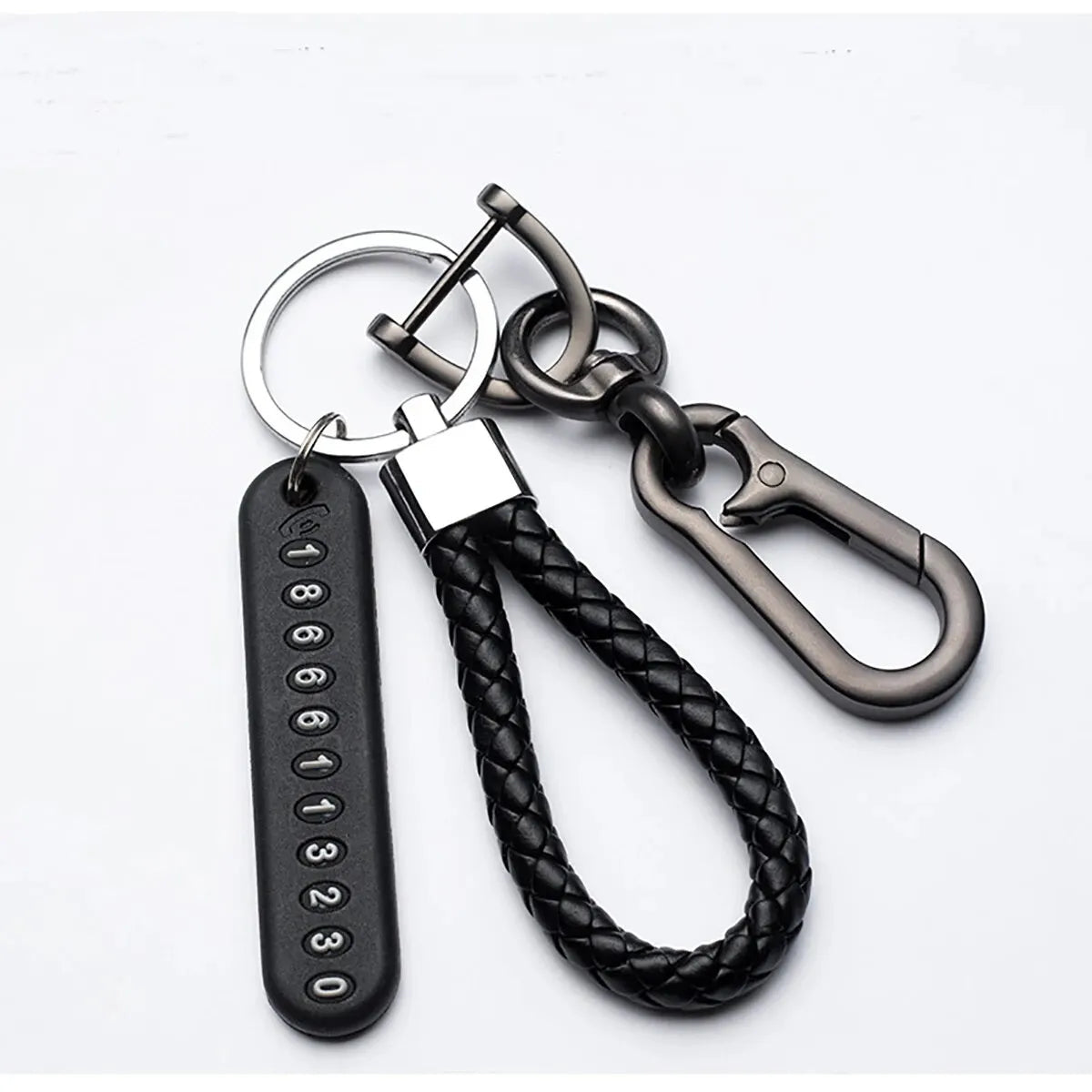 Trendy DIY Mobile Phone Number Plate Pendant Keychain for Men Punk Simple Woven Leather Rope Anti-lost Car Key Chain Accessories 