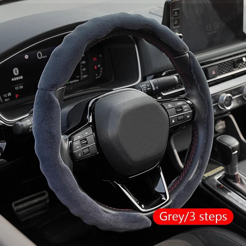 SEAMETAL Winter Steering Wheel Cover Shell Thicken Plush Warm Steering Protector Anti Scratch Car Steer Wheel Cover Non-Slip