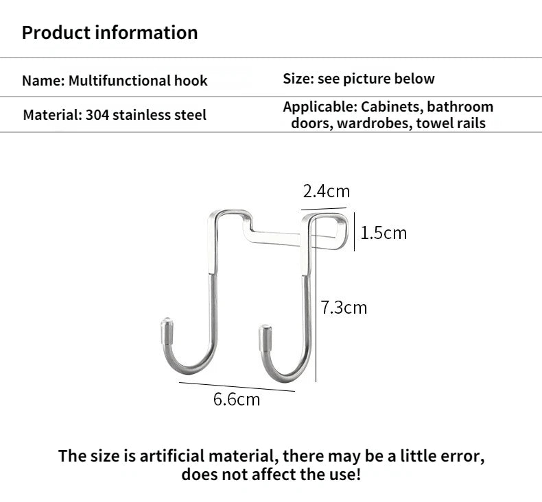 304 Stainless Steel Hook Free Punching Double  S-Shape Hook Kitchen Bathroom Cabinet Door Back Type Coat Towel Storage Hanger 