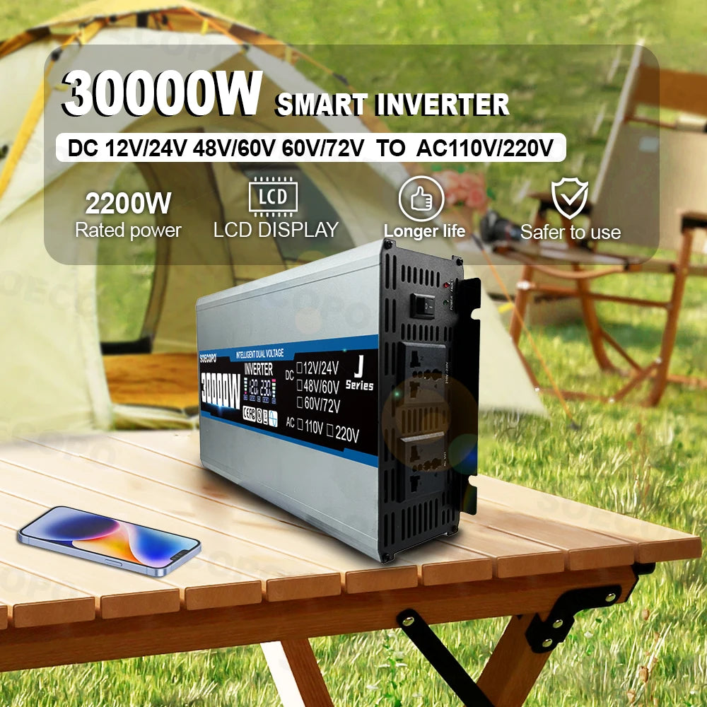 30000W Peak Solar Power Inverter 12V–72V to 110V/220V AC