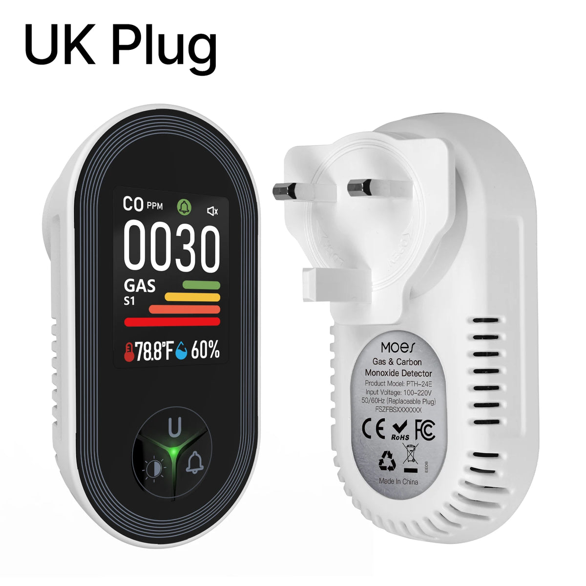 Plug-In CO and Combustible Gas Monitor with Display